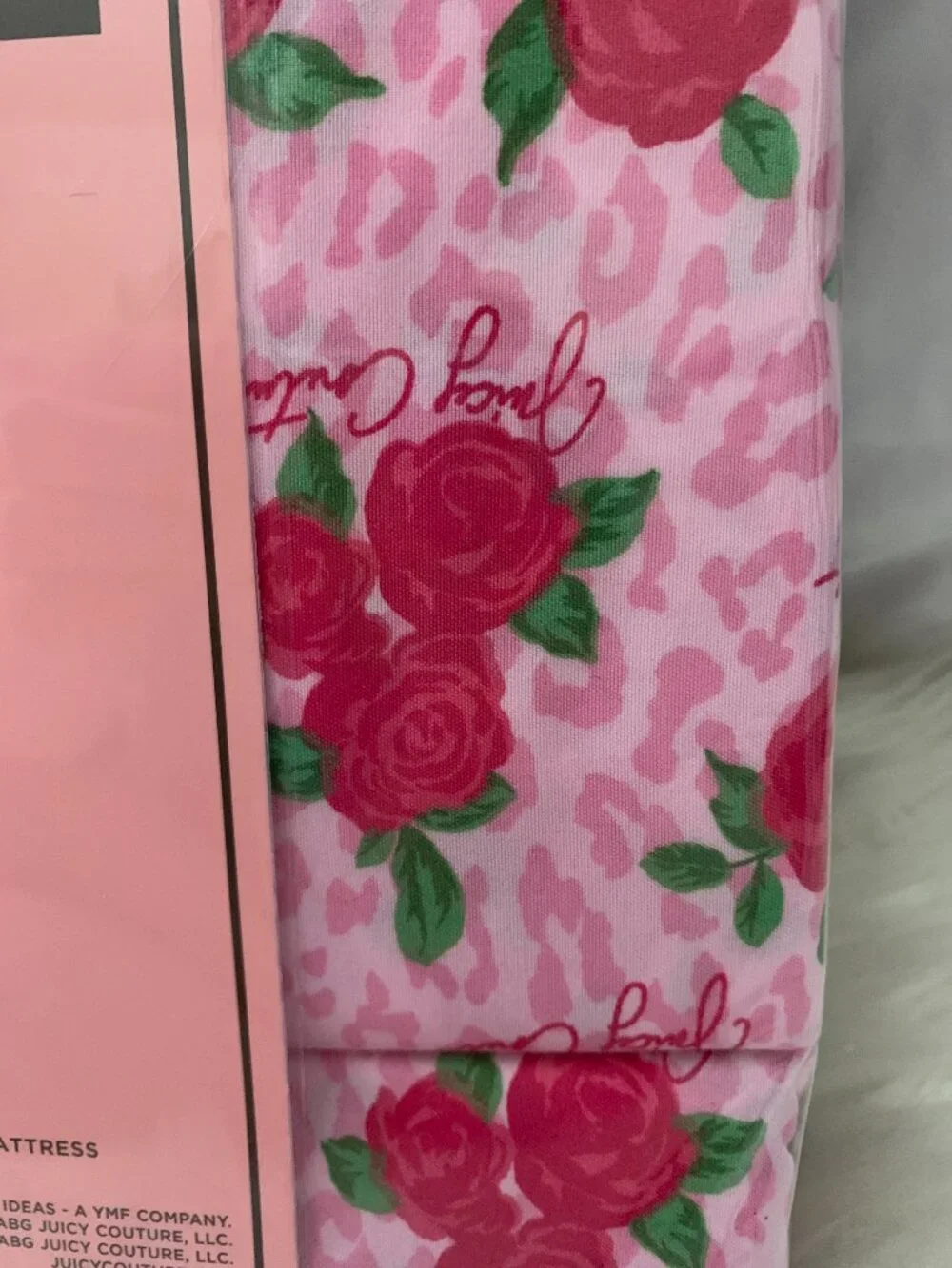 JUICY COUTURE Rose Animal Printed Full Sized Bed Sheets Set in Pink Multi